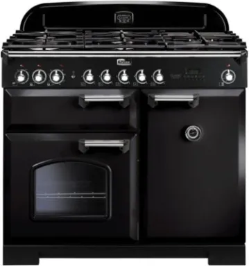 Rangemaster Classic Deluxe 100 Cuisinière Electrique Gaz Noir, Chrome A