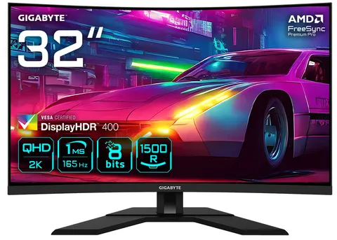 GIGABYTE M32QC Moniteur de jeu incurvé 31,5" QHD - 2560 x 1440 (QHD), 1500R, 165Hz, 1ms, 350 cd/m2, FreeSync Premium Pro, Display HDR400, HDMI 2.1, DisplayPort 1.2