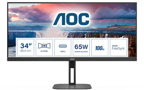 AOC V5 U34V5C/BK écran plat de PC 86,4 cm (34") 3440 x 1440 pixels UltraWide Quad HD LCD Noir