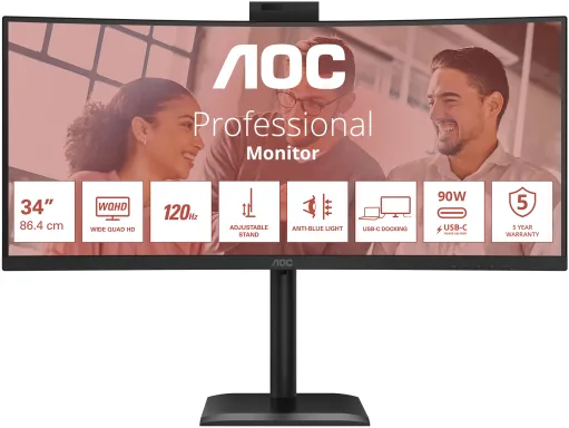 AOC E4 CU34E4CW écran plat de PC 86,4 cm (34") 3440 x 1440 pixels UltraWide Quad HD LED Noir