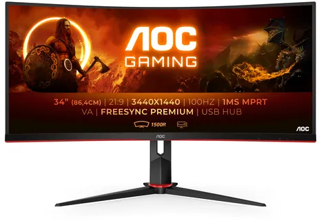 AOC G2 CU34G2/BK LED display 86,4 cm (34") 3440 x 1440 pixels Quad HD Noir, Rouge