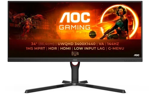 AOC G3 U34G3XM/EU LED display 86,4 cm (34") 3440 x 1440 pixels UltraWide Quad HD Noir, Rouge