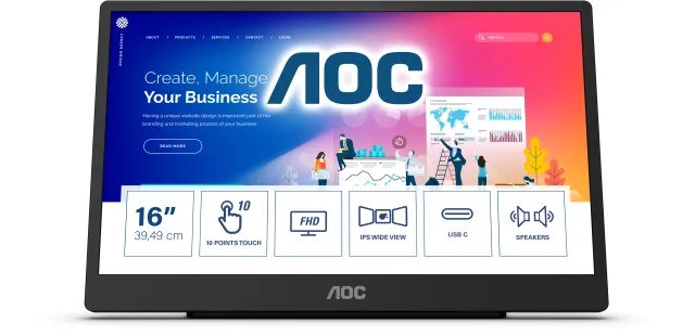 AOC 16T2 écran plat de PC 39,6 cm (15.6") 1920 x 1080 pixels Full HD LED Écran tactile Noir