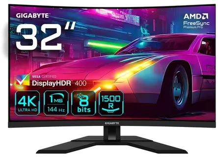 GIGABYTE M32UC Moniteur de jeu incurvé 31,5" 4K UHD - 3840 x 2160, 1500R, 144Hz, 1ms, 350 cd/m², FreeSync Premium Pro, Display HDR400, HDMI 2.1, DisplayPort 1.4