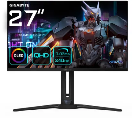 GIGABYTE AORUS Écran de jeu FO27Q2 OLED QHD 27" - 2560 x 1440, 240 Hz, 0,03 ms, KVM, 250 cd/m², FreeSync Premium Pro, DisplayHDR True Black 400, HDMI 2.1