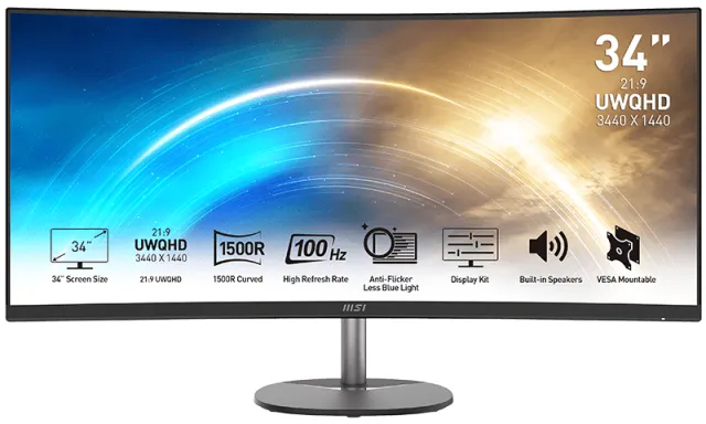 MSI Pro MP341CQ écran plat de PC 86,4 cm (34") 3440 x 1440 pixels UltraWide Quad HD LCD Noir