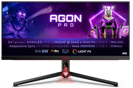 AOC AGON PRO AG344UXM écran plat de PC 86,4 cm (34") 3440 x 1440 pixels UltraWide Quad HD LED Noir, Rouge