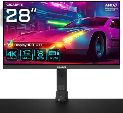 GIGABYTE M28U Moniteur de jeu Arm Edition 28" 4K UHD - 3840 x 2160, 144Hz, 1ms, 250 cd/m², FreeSync Premium Pro, Display HDR400, HDMI 2.1, DisplayPort 1.4