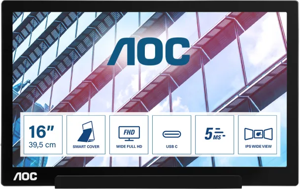 AOC 01 Series I1601P écran plat de PC 39,6 cm (15.6") 1920 x 1080 pixels Full HD LED Argent, Noir