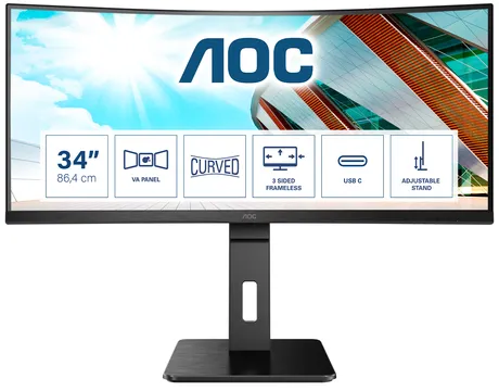 AOC CU34P2C écran plat de PC 86,4 cm (34") 3440 x 1440 pixels UltraWide Quad HD LED Noir