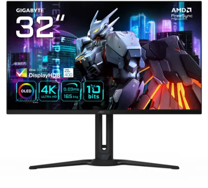 GIGABYTE AORUS FO32U 31,5” Moniteur de jeu UHD - 3840 x 2160 (UHD), 165Hz, 0,03ms, 250 cd/m², FreeSync Premium Pro, DisplayHDR True Black 400, HDMI 2.1, DisplayPort 1.4