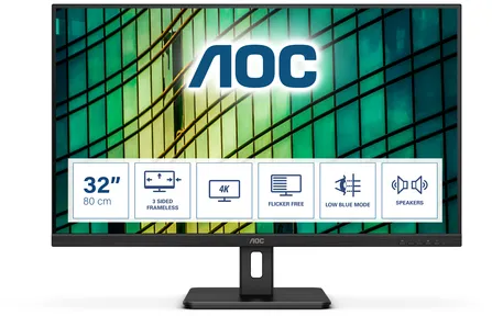 AOC E2 U32E2N LED display 80 cm (31.5") 3840 x 2160 pixels 4K Ultra HD Noir