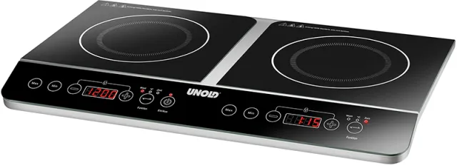Unold 58175 plaque Noir, Acier inoxydable Comptoir 60 cm Plaque avec zone à induction 2 zone(s)