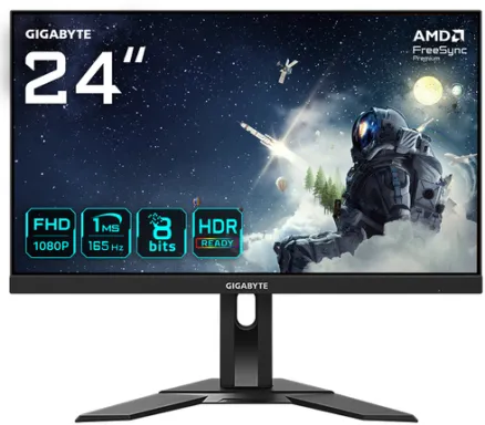 GIGABYTE G24F 2 24" FHD Moniteur de jeu - 1920 x 1080, 165 Hz, 1 ms, 300 cd/m², AMD FreeSync Premium, Prêt pour HDR, DisplayPort 1.2, HDMI 2.0