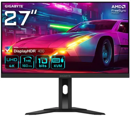 GIGABYTE M27UA 27" Moniteur de jeu UHD - 3840 x 2160, 160Hz, 1ms, 400 cd/m², FreeSync Premium, HDR prêt, HDMI 2.1, DisplayPort 1.4