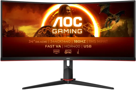 AOC G2 CU34G2XPD/BK écran plat de PC 86,4 cm (34") 3440 x 1440 pixels Wide Quad HD LED Noir, Rouge