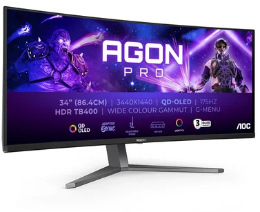 AOC AGON PRO AG346UCD écran plat de PC 86,4 cm (34") 3440 x 1440 pixels Wide Quad HD QDOLED Noir, Gris