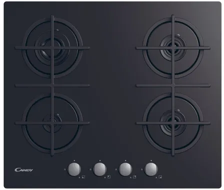 Candy CDK6KB Plaque de cuisson Gaz sur verre, 4 zones, Noir, VERRE TREMPE