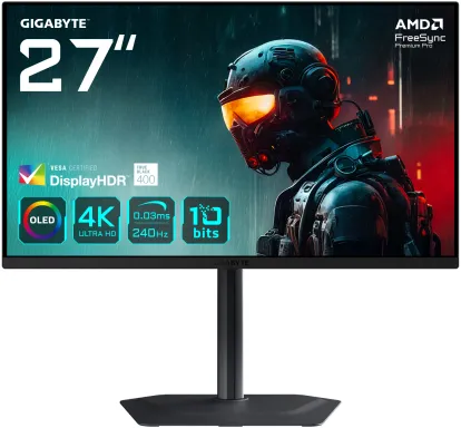 GIGABYTE MO27U2 OLED 4K UHD Gaming Monitor - 3840 x 2160, 240Hz, 0,03 ms, 1000 cd/m², Display HDR True Black 400, HDMI 2.1, DisplayPort 1.4