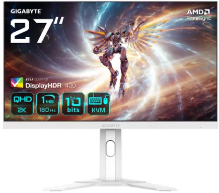 GIGABYTE M27QA ICE 27" Moniteur de jeu QHD - 2560 x 1440, 180Hz, 1ms, 350 cd/m², FreeSync, Display HDR400, HDMI 2.1, DisplayPort 1.4