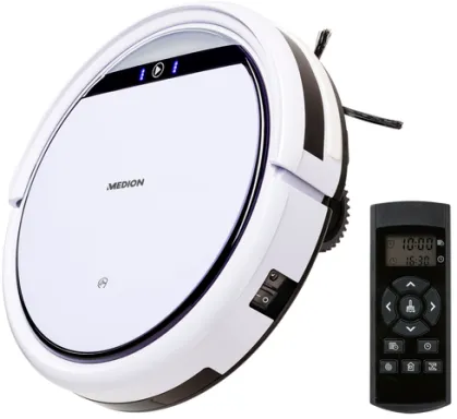 MEDION Aspirateur Robot - E32 - nettoyage poussière - fonction de programmation - 120 min - charge automatique - Blanc