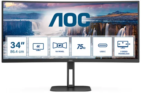 AOC V5 CU34V5C/BK LED display 86,4 cm (34") 3440 x 1440 pixels Wide Quad HD Noir