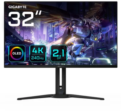 GIGABYTE Écran de jeu AORUS FO32U2P OLED de 32” - 3840 x 2160 (UHD), 240Hz, 0,03ms, 250 cd/m², KVM, FreeSync Premium Pro, DisplayHDR True Black 400, DisplayPort 2.1