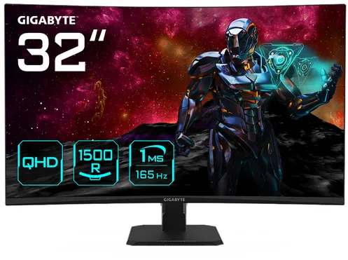 GIGABYTE GS32QC 31.5" Moniteur de jeu incurvé QHD - 2560 x 1440 (QHD), 165Hz, 1ms, 300 cd/m², FreeSync Premium, prêt pour HDR, HDMI 2.0, DisplayPort 1.4