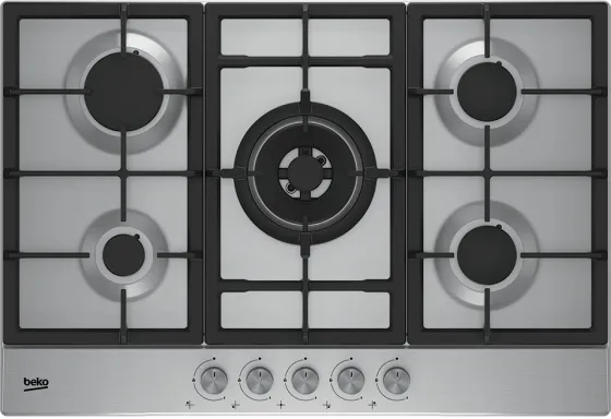 Beko HIAW 75225 SL plaque Noir, Acier inoxydable Intégré 75 cm Gaz 5 zone(s)