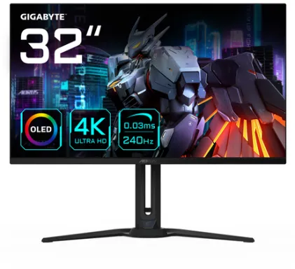 GIGABYTE Écran de jeu AORUS FO32U2 OLED de 32” - 3840 x 2160 (UHD), 240Hz, 0,03ms, KVM, 250 cd/m², FreeSync Premium Pro, DisplayHDR True Black 400, HDMI 2.1